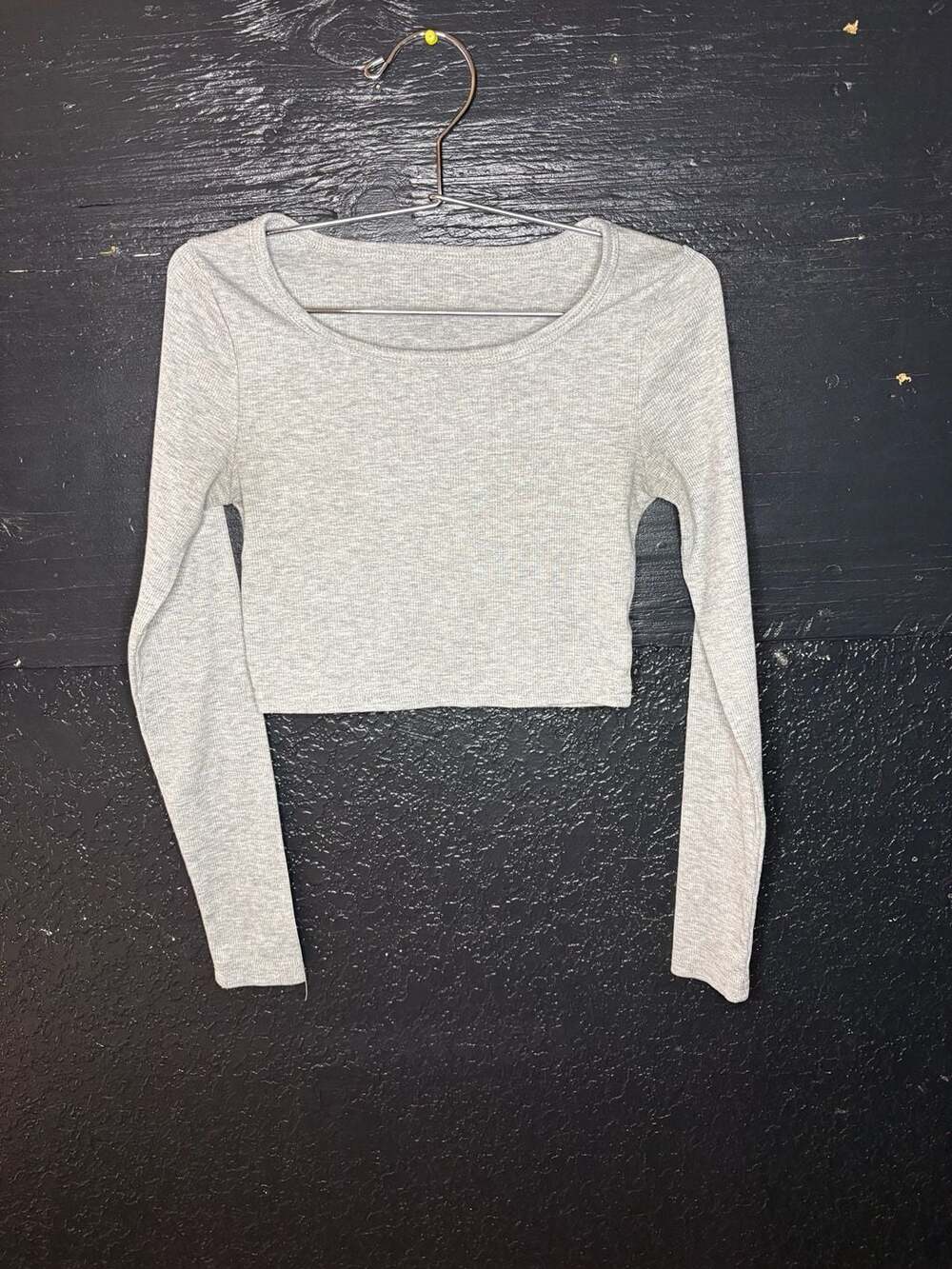 Heather Grey Ribbed Long Sleeve Crop Top